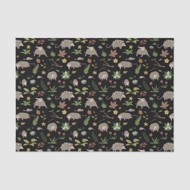 Opossums in a Berry Field in Black Tissue Paper (Front)