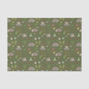 Opossums in a Berry Field in Green Tissue Paper