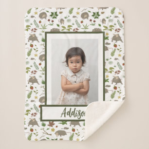 Opossums in a Berry Field in White Photo & Name Sherpa Blanket