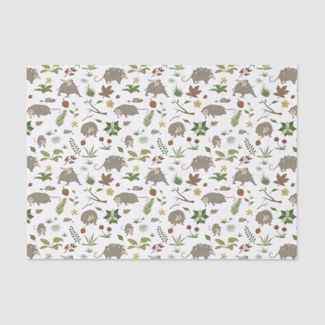 Opossums in a Berry Field in White Tissue Paper (Front)