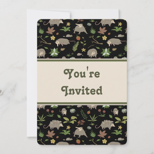 Opossums in Black Birthday Party Invitation (Front)