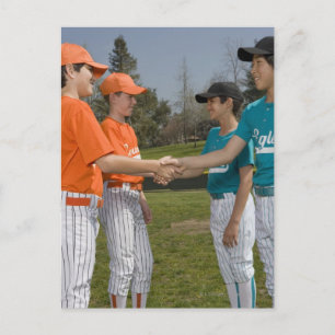 Opponents shaking hands postcard