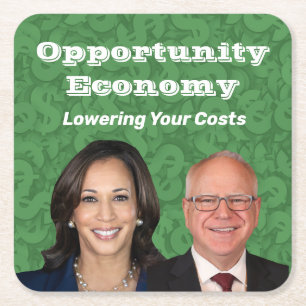 Opportunity Economy Harris Walz 2024 Square Paper Coaster