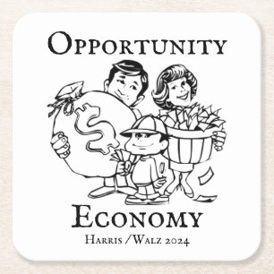 Opportunity Economy Harris Walz 2024 Square Paper Coaster
