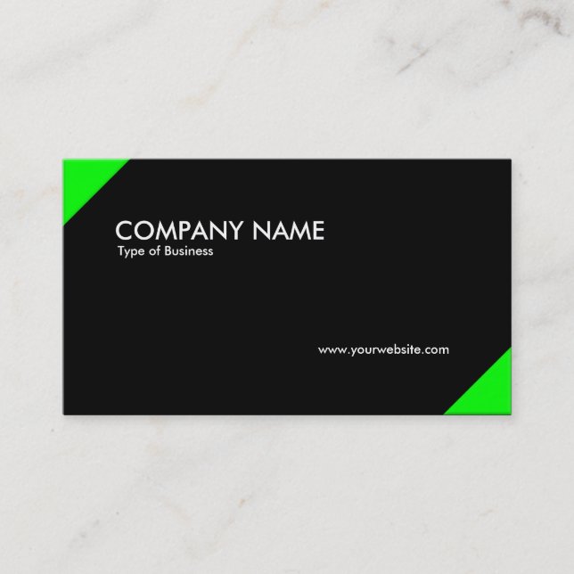 Opposing Corners - Bright Green and Black Business Card (Front)