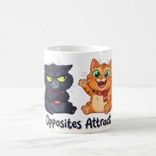 Opposites Attract Cute Cats Design Coffee Mug