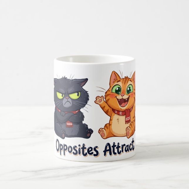 Opposites Attract Cute Cats Design Coffee Mug (Center)