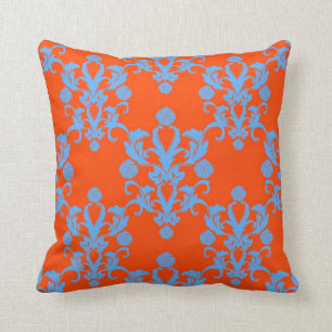 Opposites Attract Orange and Blue Damask Cushion