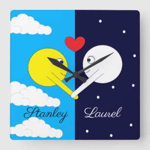 Opposites Attract:  Sun & Moon in Love Square Wall Clock