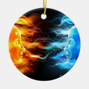Opposites Faces Concept Ceramic Ornament