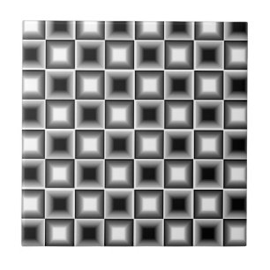 Optical 3D Chessboard Illusion Black White Grey Ceramic Tile