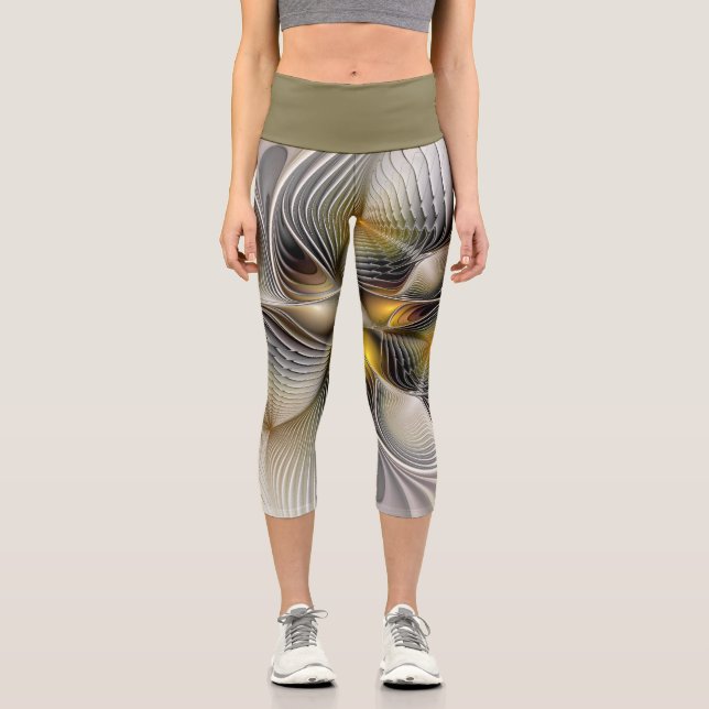 Optical Illusion Abstract 3D Fractal With Depth Capri Leggings (Front)