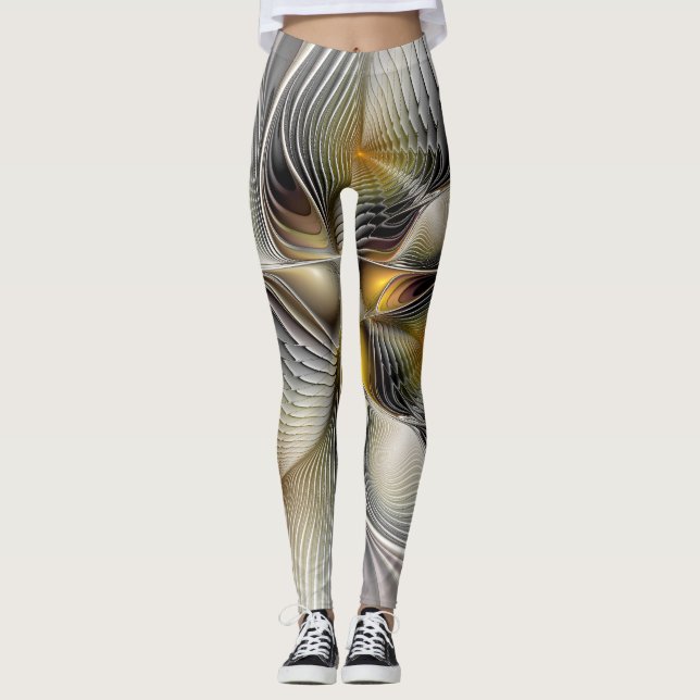 Optical Illusion Abstract 3D Fractal With Depth Leggings (Front)