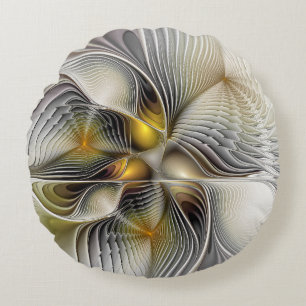 Optical Illusion Abstract 3D Fractal With Depth Round Cushion