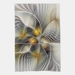 Optical Illusion Abstract 3D Fractal With Depth Tea Towel