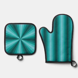 Optical Illusion Aqua Oven Mitt & Pot Holder Set