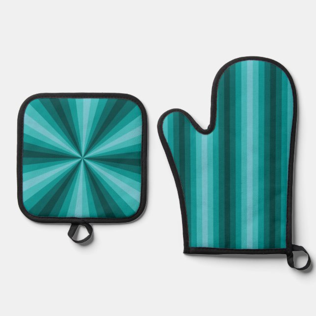 Optical Illusion Aqua Oven Mitt & Pot Holder Set (Front)