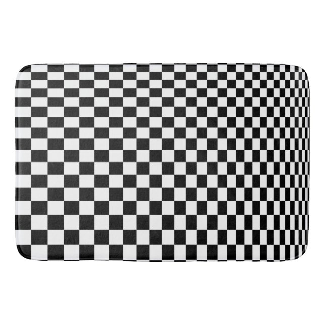 Optical Illusion Black and White Checkers Bath Mat (Front)