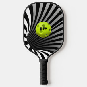 Optical Illusion Black, White Striped Pickleball Paddle
