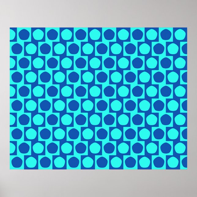 Optical Illusion Cafe Wall Effect Pentagons Blue Poster (Front)