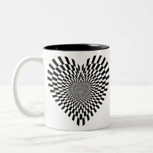 Optical Illusion Chequerboard Heart black Two-Tone Coffee Mug