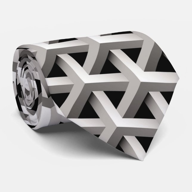 optical illusion chic black grey geometric pattern tie (Rolled)
