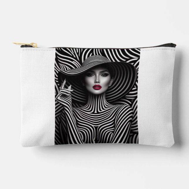 "Optical Illusion Chic – Bold Striped Cosmetic Bag (Front)