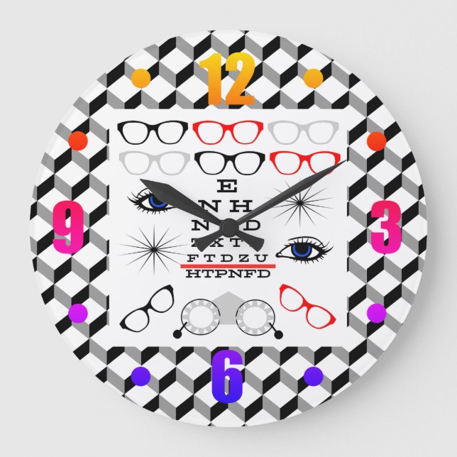 Optical Illusion Eye Chart Doctor Optician Pattern Large Clock (Front)
