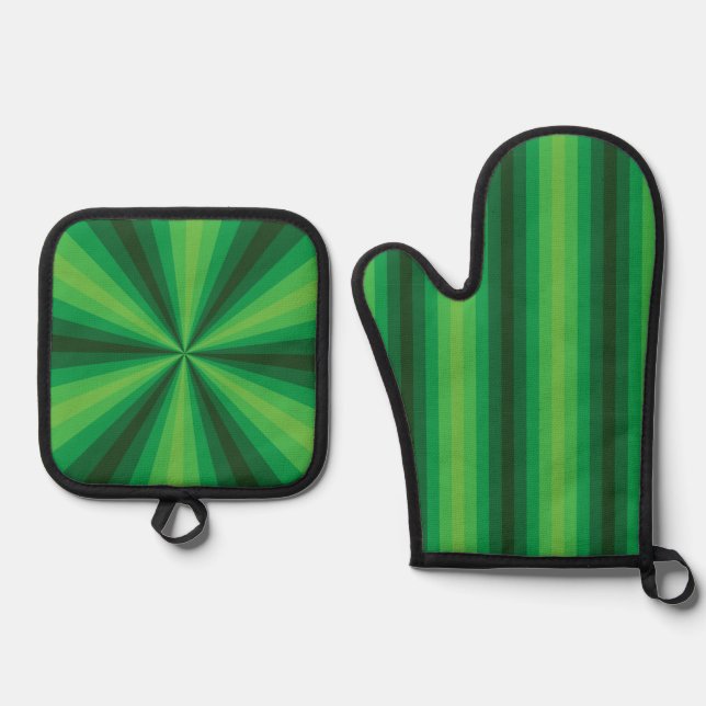 Optical Illusion Green Oven Mitt & Pot Holder Set (Front)