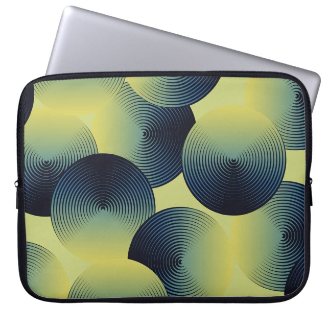 Optical illusion, linear circles, seamless pattern laptop sleeve (Front)