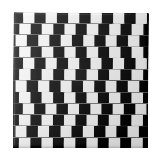 Optical Illusion Lines Squares Black Ceramic Tile (Front)