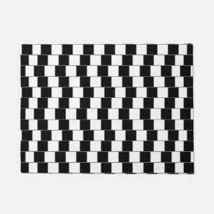 Optical Illusion Lines Squares Black Doormat