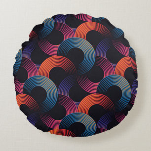 Optical illusion: metallic linear rings. round cushion