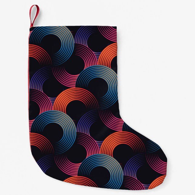 Optical illusion: metallic linear rings. small christmas stocking (Front)