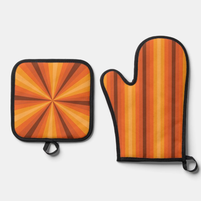Optical Illusion Orange Oven Mitt & Pot Holder Set (Front)