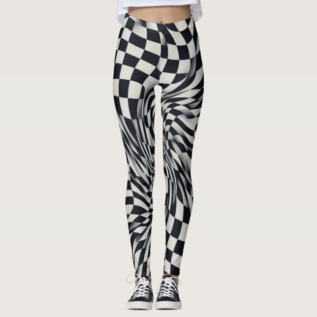 Optical Illusion Ripple Chequerboard Leggings (Front)