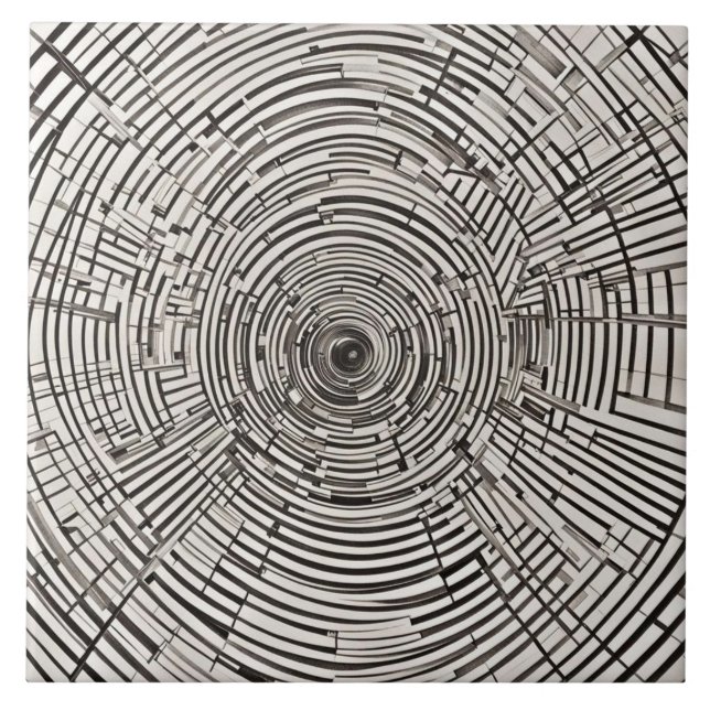 Optical Illusion, Spiral, Atomic Era lines Ceramic Tile (Front)