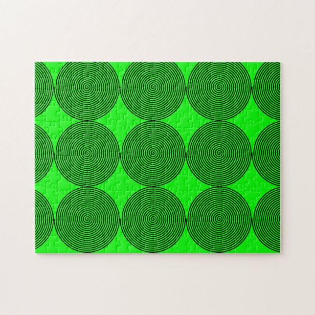 Optical Illusion Spiral Patterns Neon Green Black Jigsaw Puzzle (Horizontal)