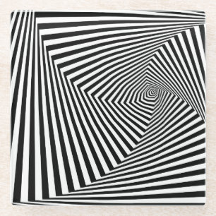 Optical Illusion: Striped Geometric Abstract. Glass Coaster
