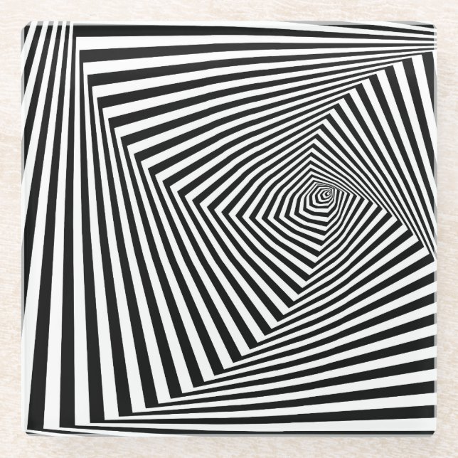 Optical Illusion: Striped Geometric Abstract. Glass Coaster (Front)