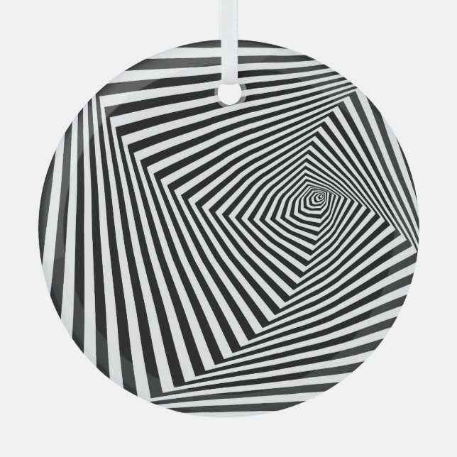 Optical Illusion: Striped Geometric Abstract. Glass Tree Decoration (Front)