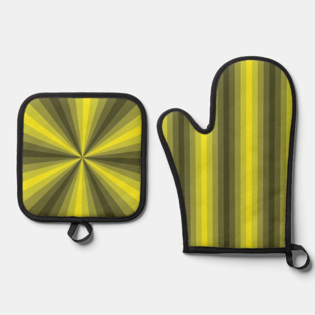 Optical Illusion Yellow Oven Mitt & Pot Holder Set (Front)
