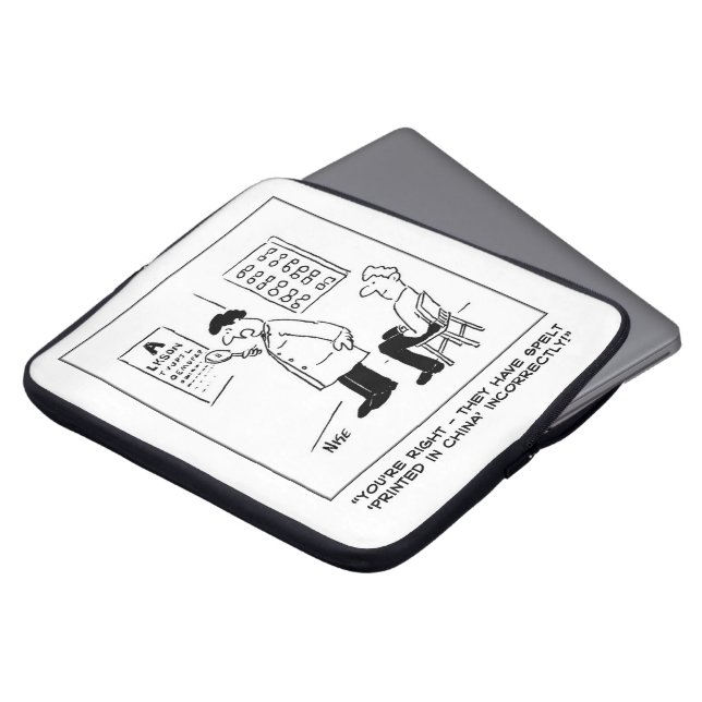 Optician Checks Spelling on Optical Wall Chart Laptop Sleeve (Front Top)
