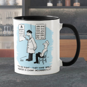 Optician giving an eye-test mug