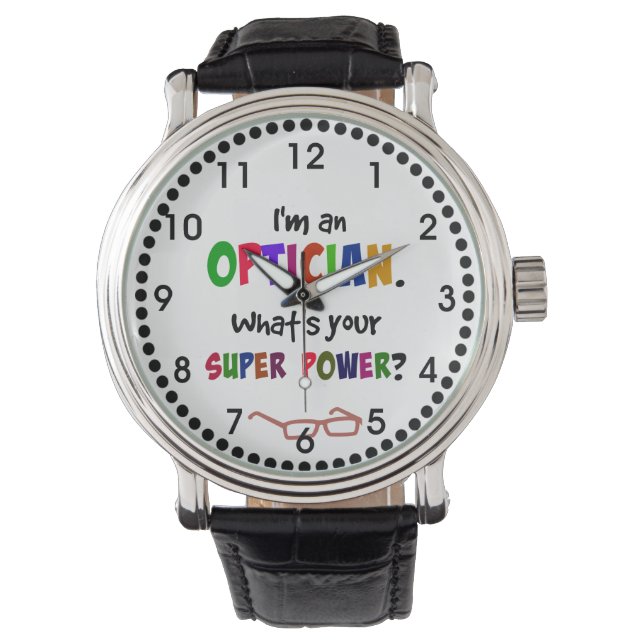 Optician humour, colourful fun design watch (Front)