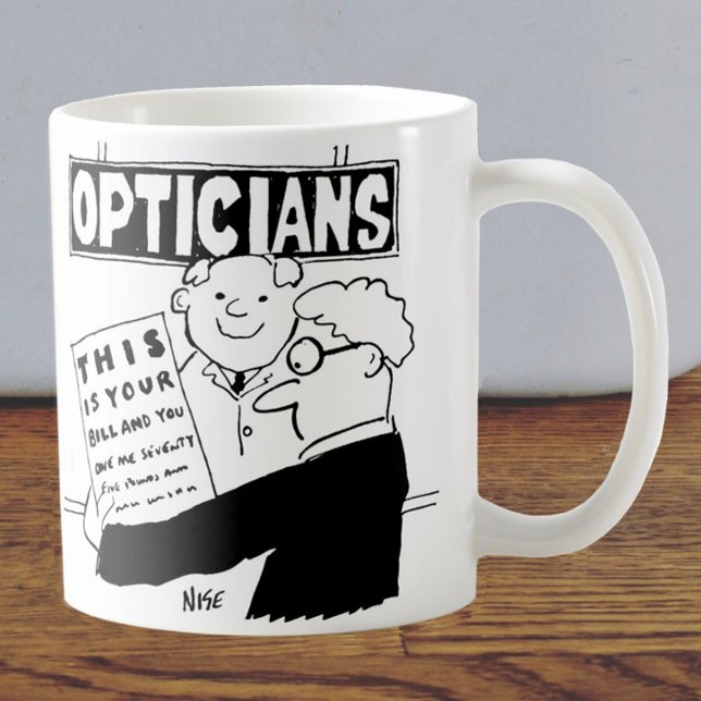 Optician Presents His Bill. Funny cartoon about Op Coffee Mug (Creator Uploaded)