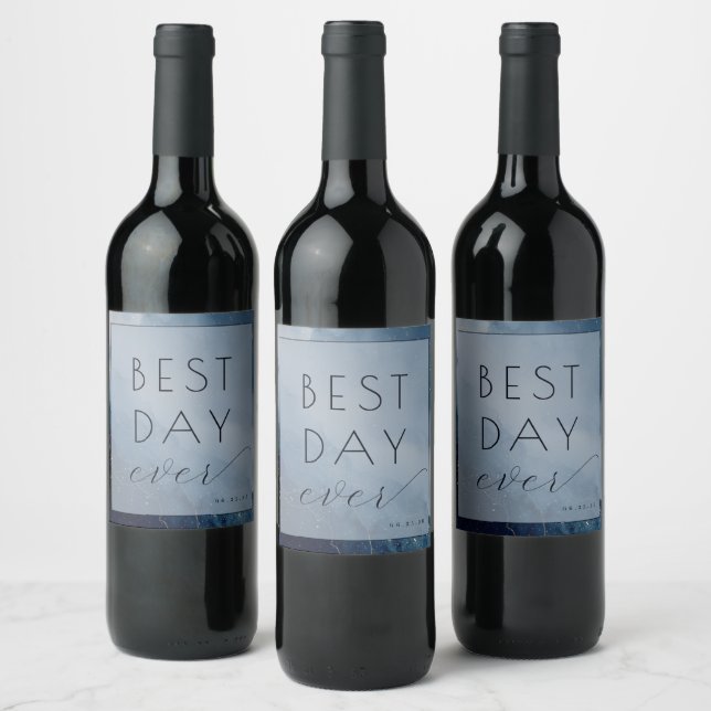 Optimistic Blue Abstract Waves Wine Label (Bottles)