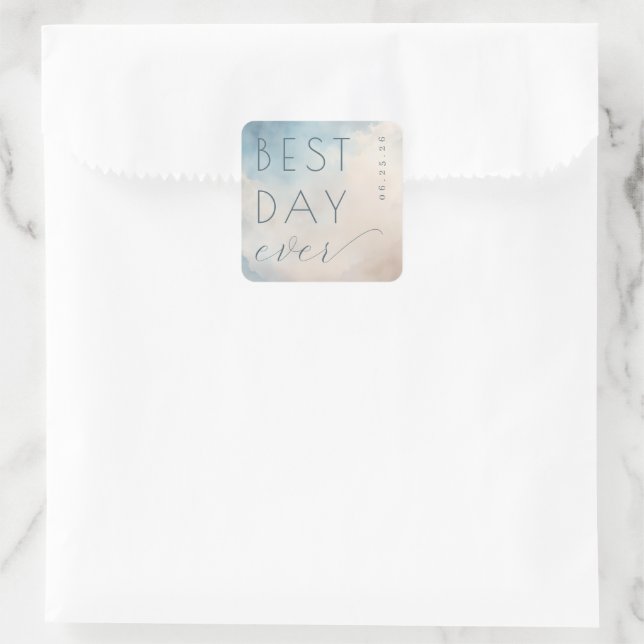 Optimistic Blue Watercolor Wedding Sticker (Bag)