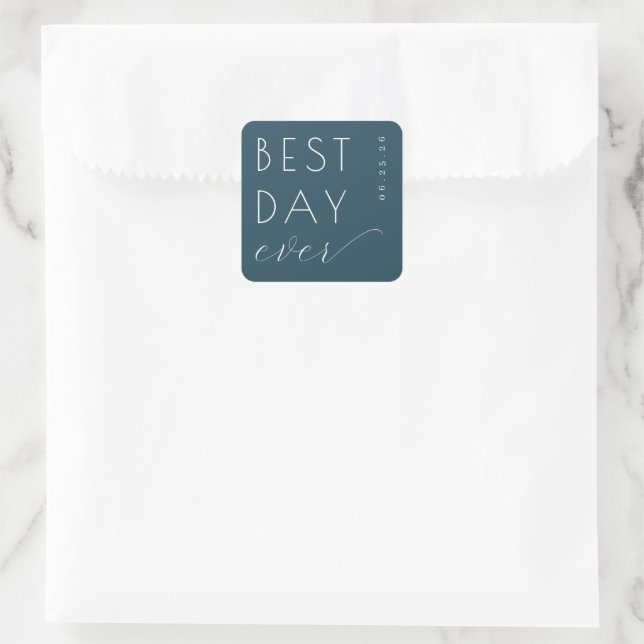 Optimistic Teal Minimalist Calligraphy Square Sticker (Bag)