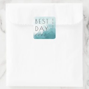 Optimistic Teal Watercolor Waves Square Sticker